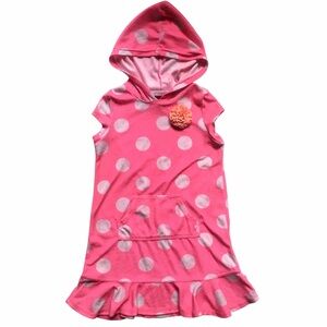 Pink Hooded Bathing Suit Coverup Polka Dots Sz 5